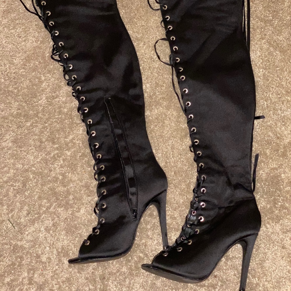 Black Thigh High Lace Boots